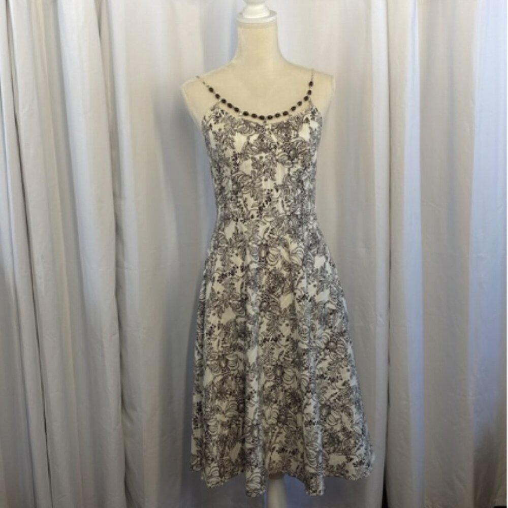 Ann Taylor LOFT Black & White Floral Fit & Flare Midi Dress – Sleeveless, Size 4